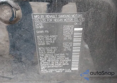 2015 Nissan Rogue Sv из США, поврежденный, VIN KNMAT2MT4FP557747